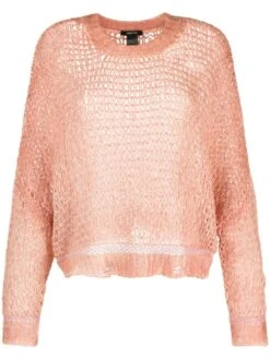 Pullover Con Scollo Rotondo E Punto Fantasia Con Seta