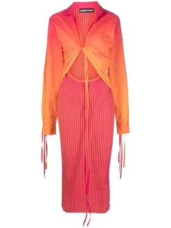 Abito Midi In Maglia A Costine Con Camicia In Cotone