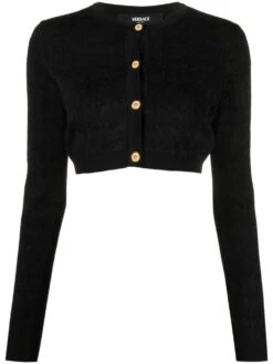 Versace `Crocodile` Knit Cropped Cardigan