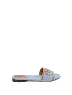 FENDI Slide In Denim Con Logo E Righe
