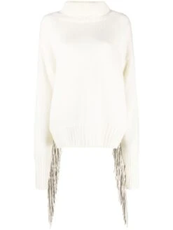 Maglione Boxy Frange A Collo Alto