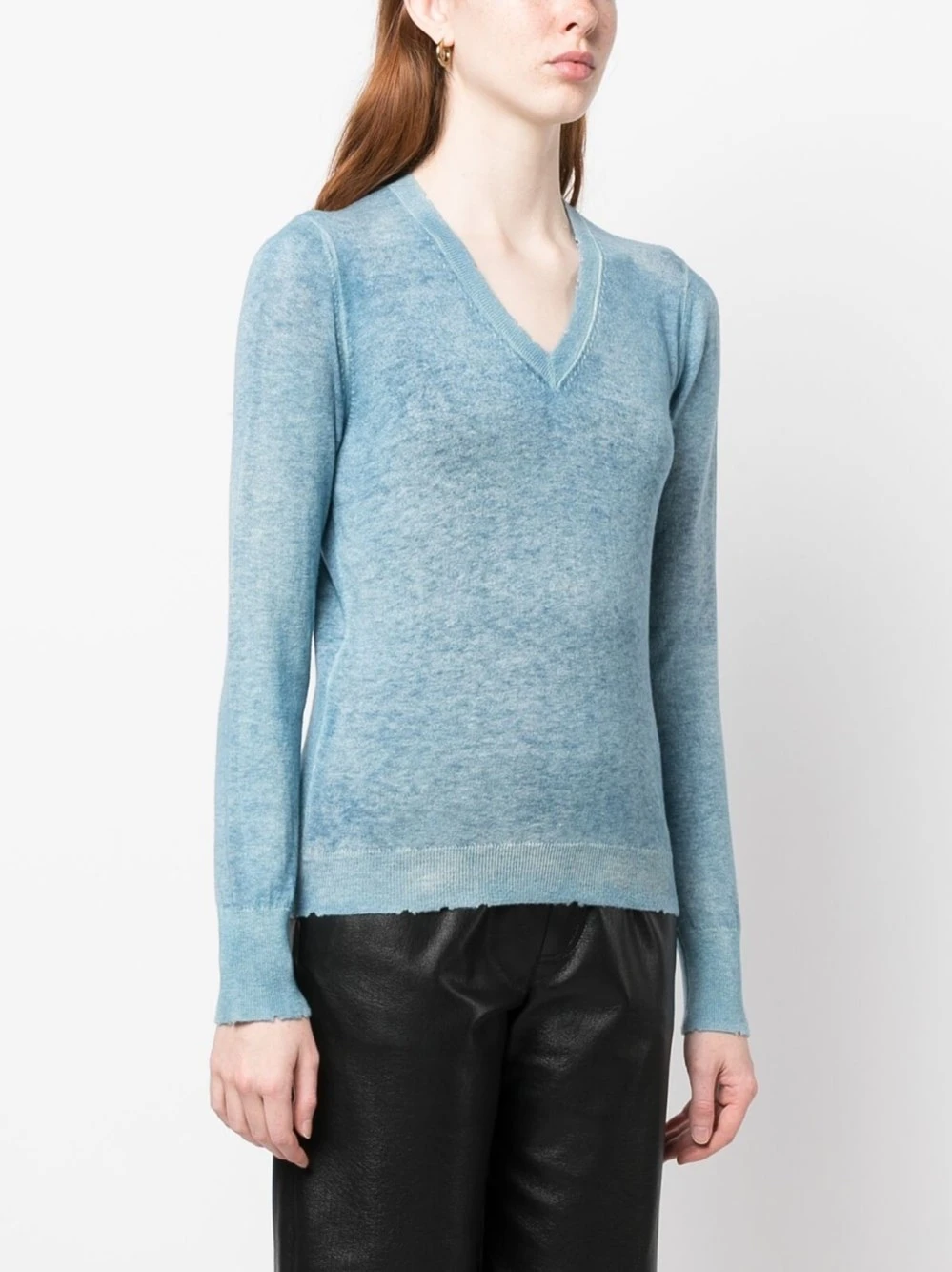 Maglione Con Scollo A V In Lana Cashmere Ultraleggera Dipinta A Mano 6 Maglione Con Scollo A V In Lana Cashmere Ultraleggera Dipinta A Mano - immagine 4