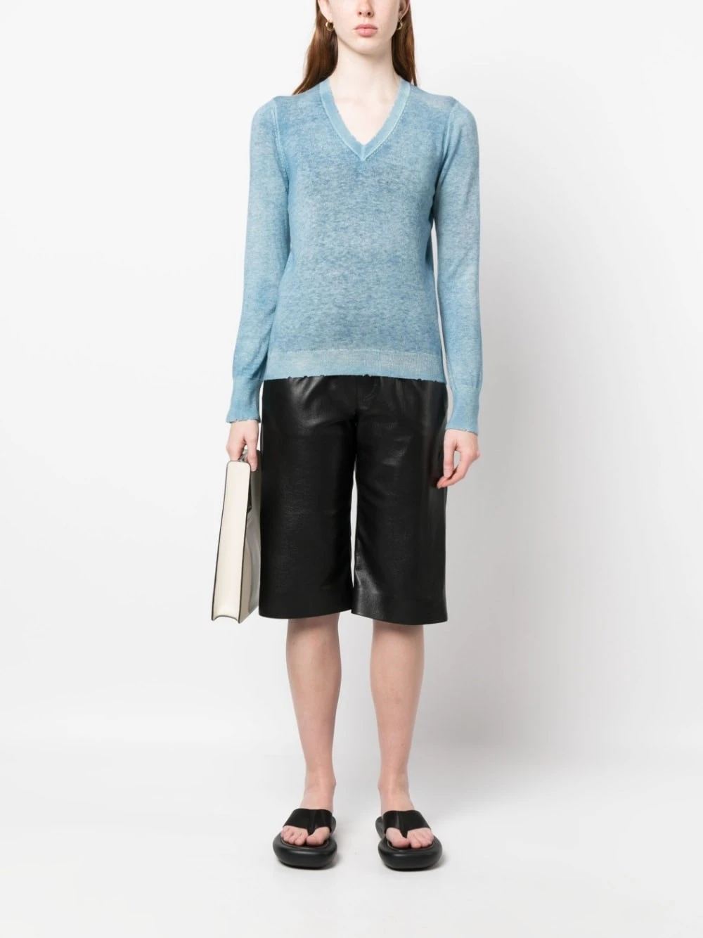 Maglione Con Scollo A V In Lana Cashmere Ultraleggera Dipinta A Mano 4 Maglione Con Scollo A V In Lana Cashmere Ultraleggera Dipinta A Mano - immagine 2